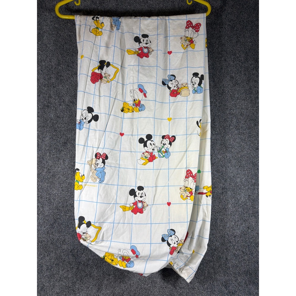 Vintage 1984 Disney Babies Fitted Crib Sheet Dundee Mickey Minnie Cotton USA